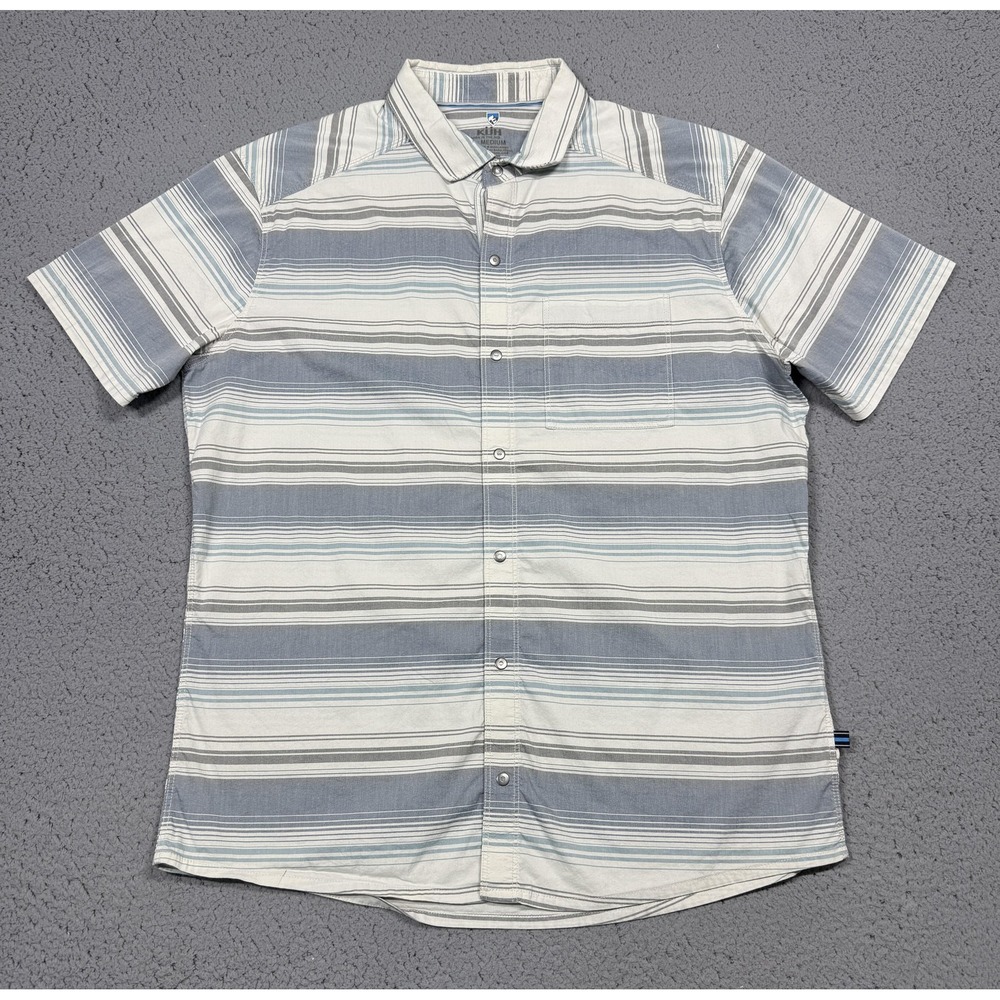 Kuhl Shirt Mens Medium Gray Stripe‎ Short Sleeve Snap Front Casual Outdoor